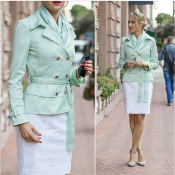 White House Black Market Jackets & Blazers - White House Black Market mint green trench jacket